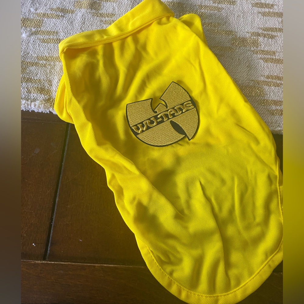Wutang yellow dog tshirt polo collar dj music pet large pug frenchie small breed